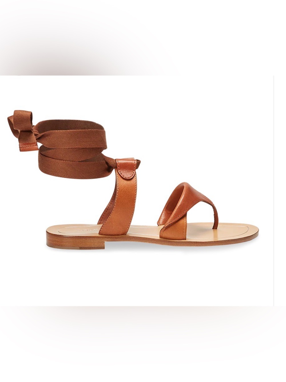 Sarah Flint Grear Sandle in Saddle - Wrap-Ankle Flat Sandals